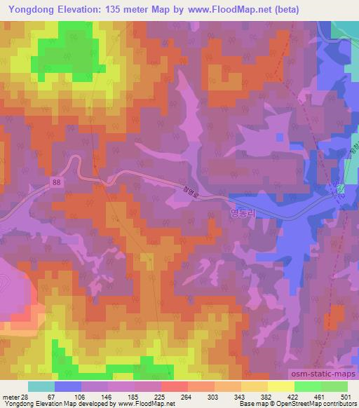 Yongdong,South Korea Elevation Map