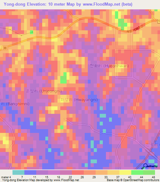 Yong-dong,South Korea Elevation Map