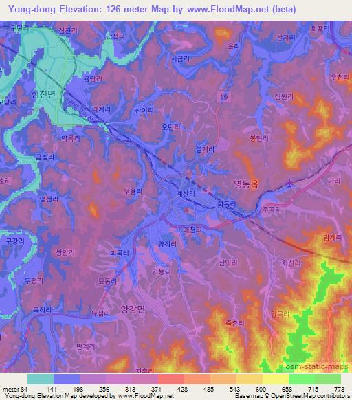 Yong-dong,South Korea Elevation Map