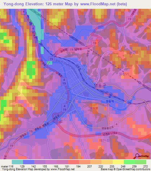 Yong-dong,South Korea Elevation Map