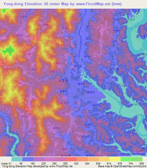 Yong-dong,South Korea Elevation Map