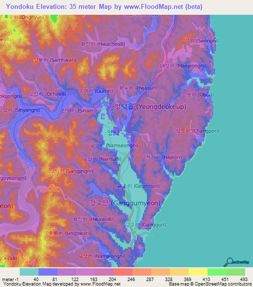 Yondoku,South Korea Elevation Map