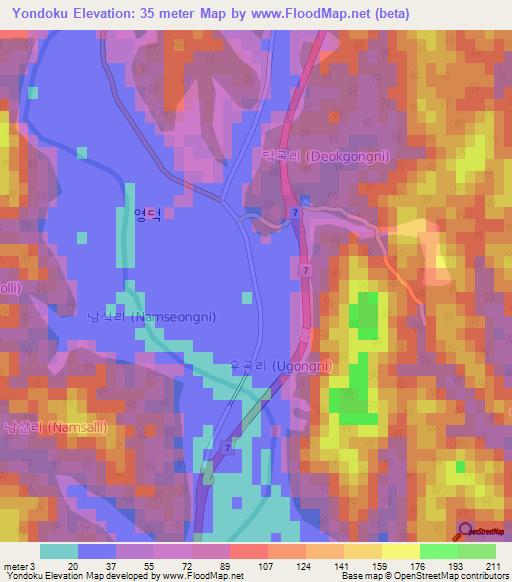 Yondoku,South Korea Elevation Map