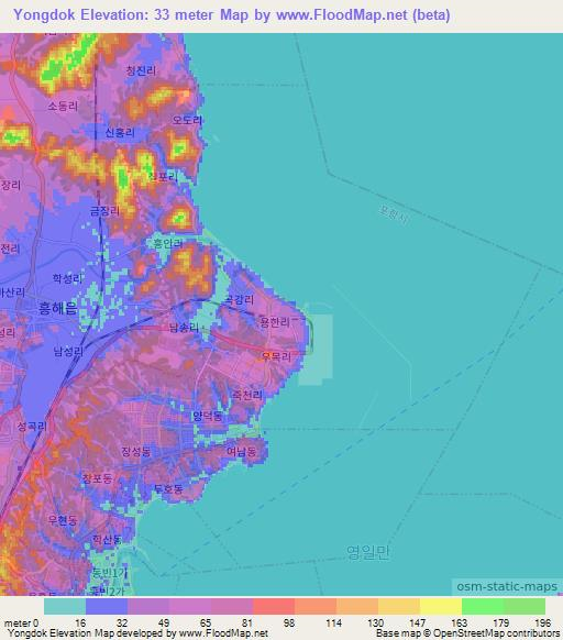 Yongdok,South Korea Elevation Map