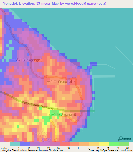 Yongdok,South Korea Elevation Map