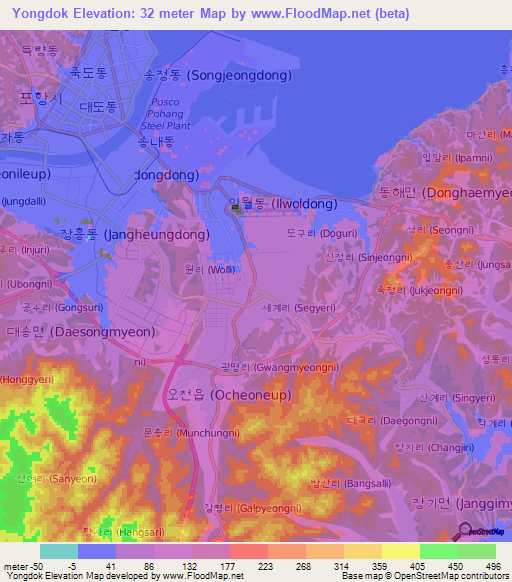 Yongdok,South Korea Elevation Map