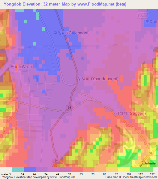 Yongdok,South Korea Elevation Map