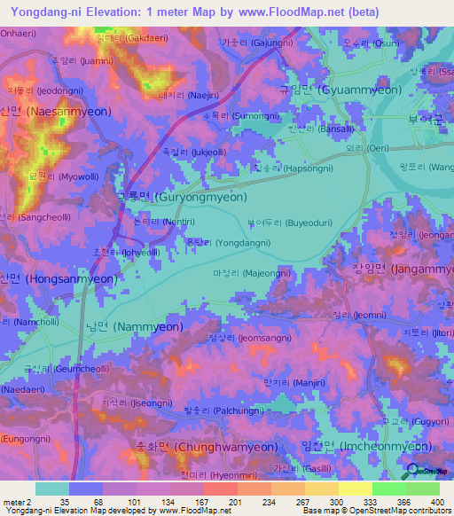 Yongdang-ni,South Korea Elevation Map