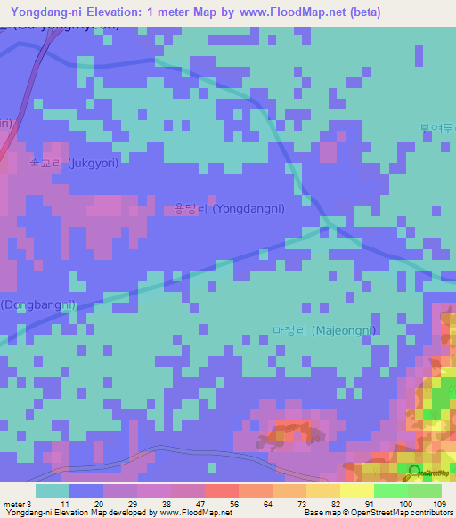 Yongdang-ni,South Korea Elevation Map