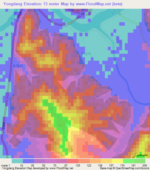 Yongdang,South Korea Elevation Map