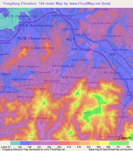 Yongdang,South Korea Elevation Map