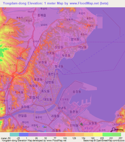 Yongdam-dong,South Korea Elevation Map