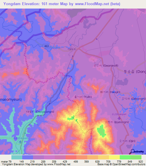 Yongdam,South Korea Elevation Map