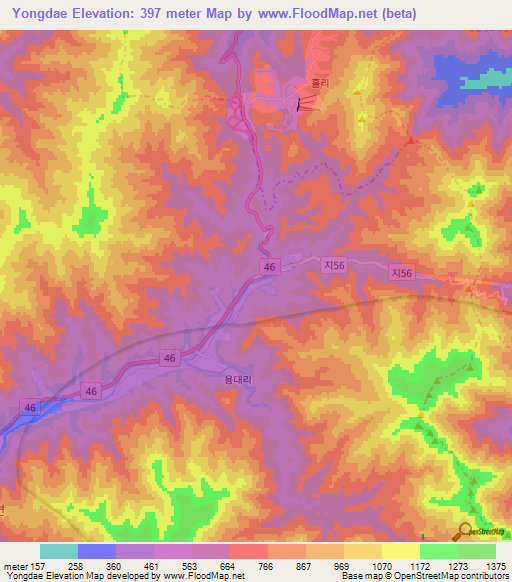 Yongdae,South Korea Elevation Map