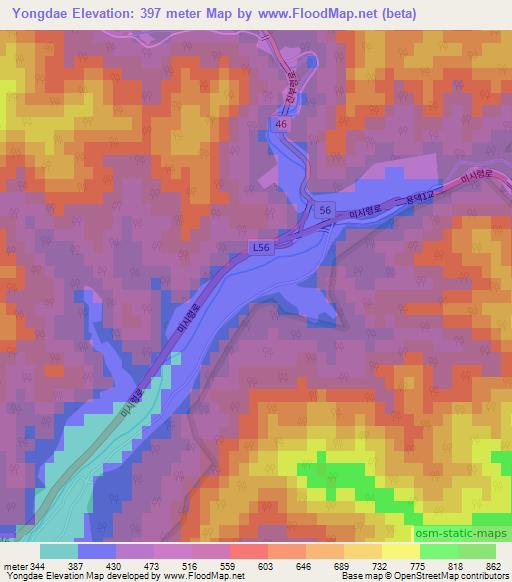 Yongdae,South Korea Elevation Map