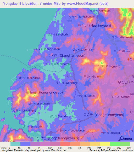 Yongdae-ri,South Korea Elevation Map