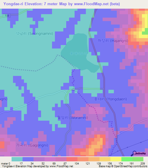 Yongdae-ri,South Korea Elevation Map