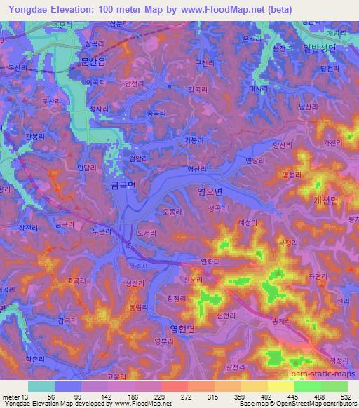 Yongdae,South Korea Elevation Map