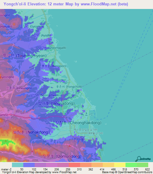 Yongch'ol-li,South Korea Elevation Map