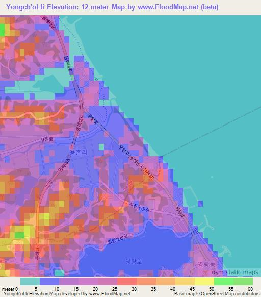 Yongch'ol-li,South Korea Elevation Map