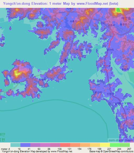 Yongch'on-dong,South Korea Elevation Map