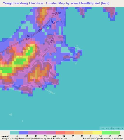 Yongch'on-dong,South Korea Elevation Map