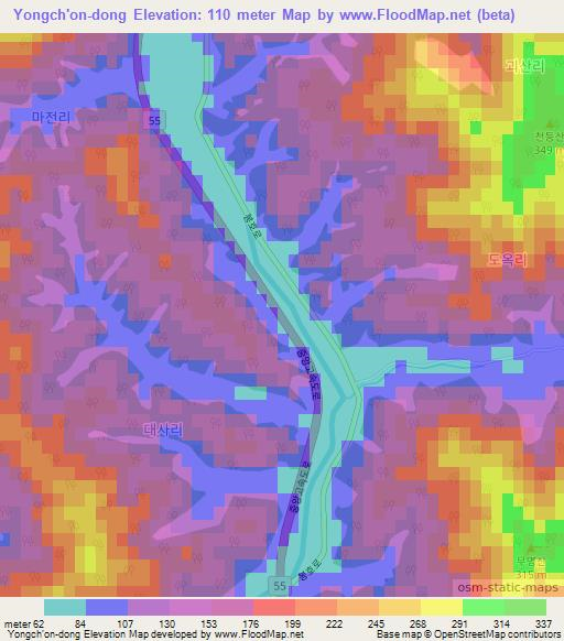 Yongch'on-dong,South Korea Elevation Map