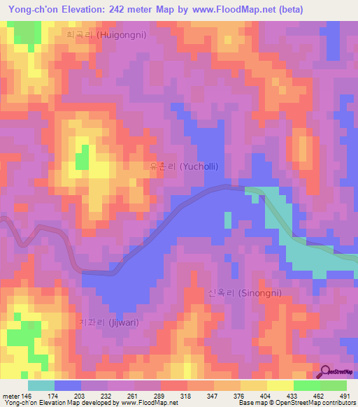 Yong-ch'on,South Korea Elevation Map