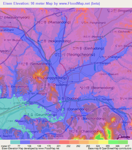 Eisen,South Korea Elevation Map