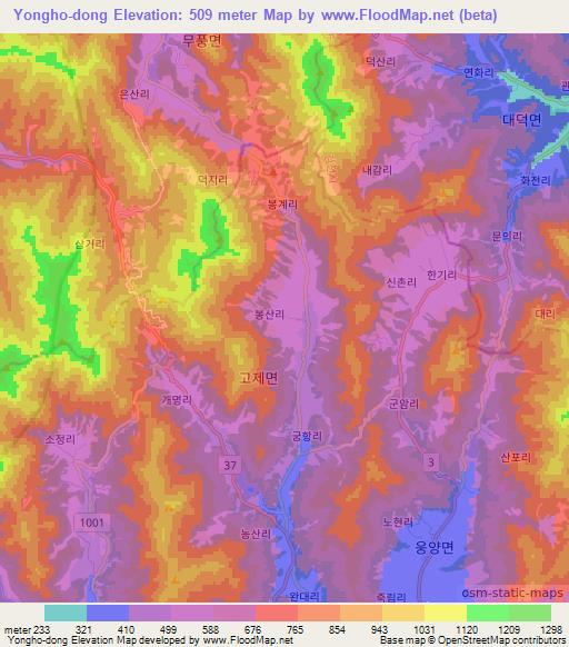 Yongho-dong,South Korea Elevation Map