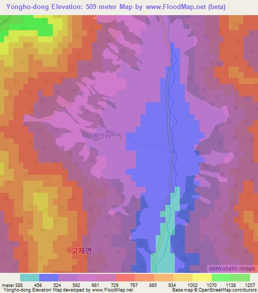 Yongho-dong,South Korea Elevation Map