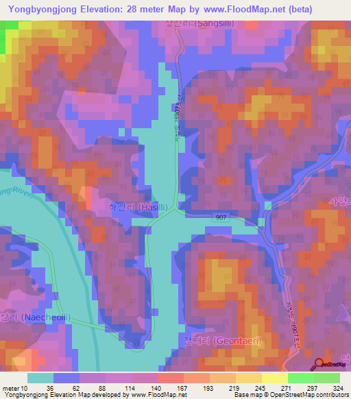 Yongbyongjong,South Korea Elevation Map