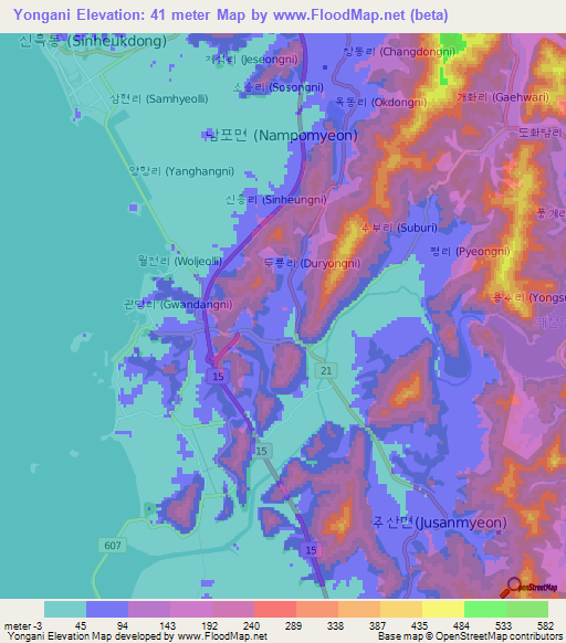 Yongani,South Korea Elevation Map