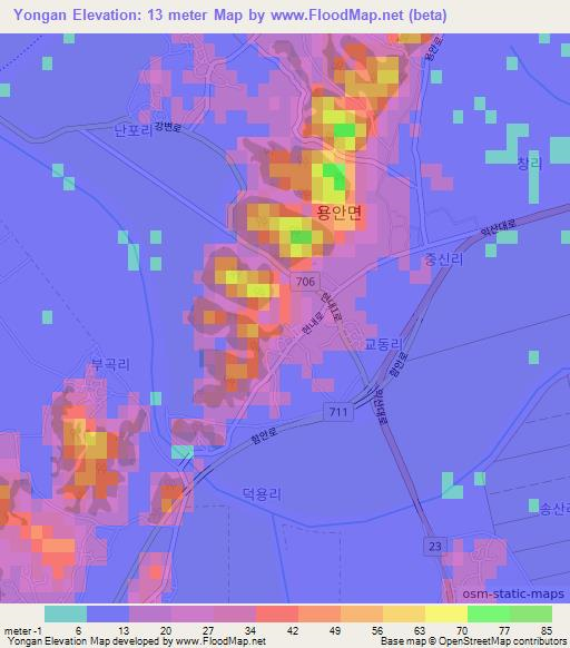 Yongan,South Korea Elevation Map