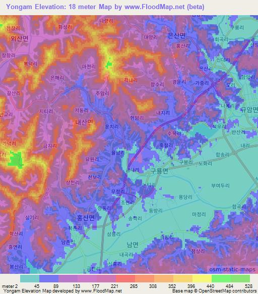 Yongam,South Korea Elevation Map