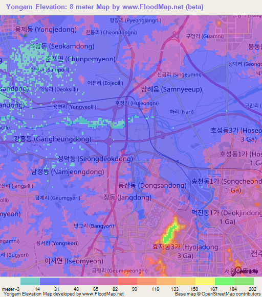 Yongam,South Korea Elevation Map