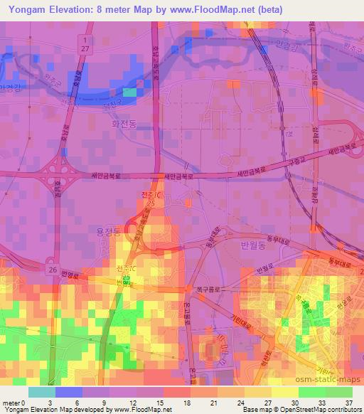 Yongam,South Korea Elevation Map
