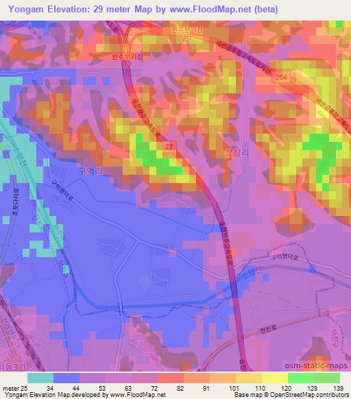 Yongam,South Korea Elevation Map