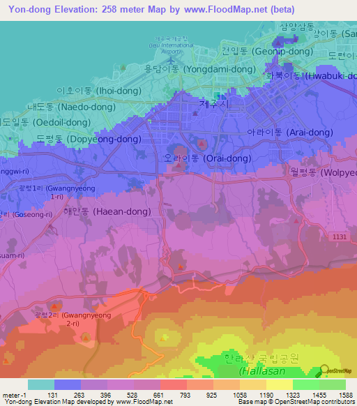 Yon-dong,South Korea Elevation Map