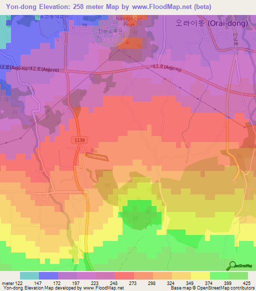 Yon-dong,South Korea Elevation Map