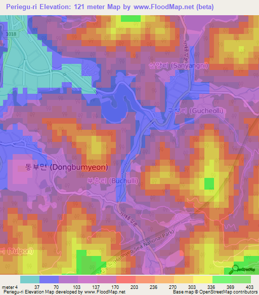 Periegu-ri,South Korea Elevation Map