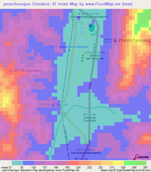 yeoncheongun,South Korea Elevation Map