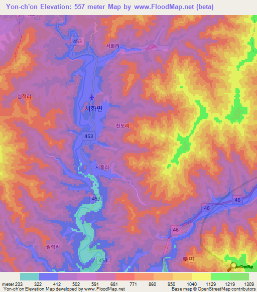 Yon-ch'on,South Korea Elevation Map