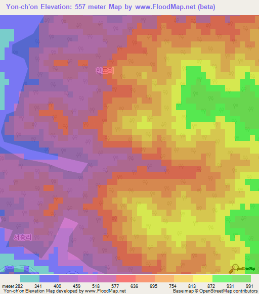 Yon-ch'on,South Korea Elevation Map