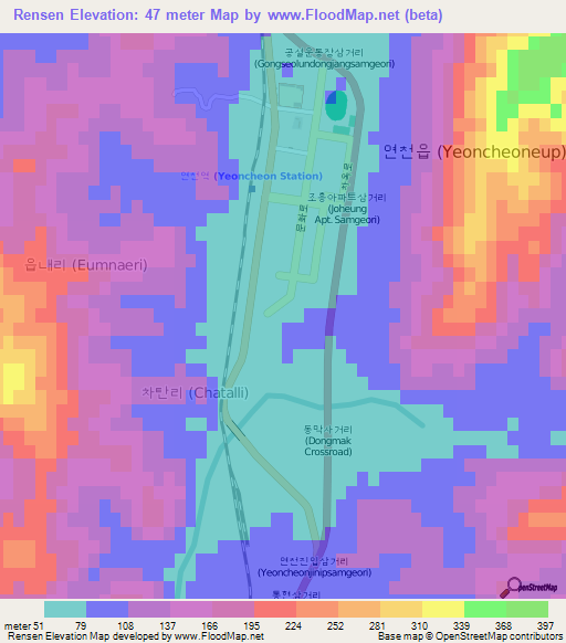 Rensen,South Korea Elevation Map