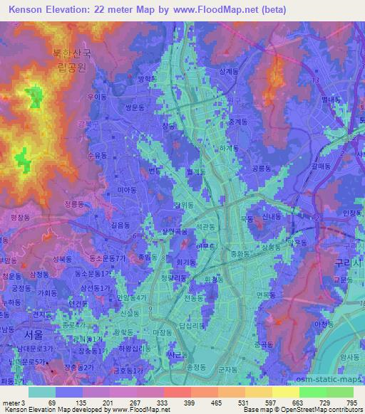 Kenson,South Korea Elevation Map