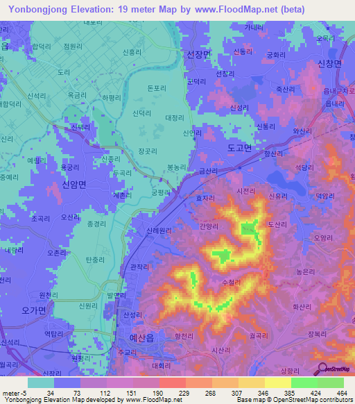 Yonbongjong,South Korea Elevation Map