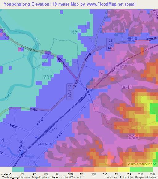 Yonbongjong,South Korea Elevation Map