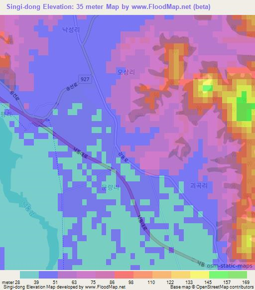 Singi-dong,South Korea Elevation Map