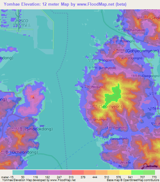 Yomhae,South Korea Elevation Map